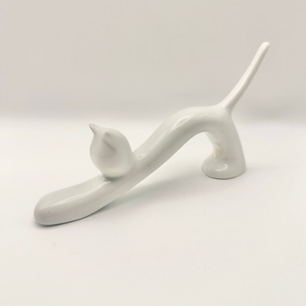 White Porcelain Naaman Israel Minimalist Stretching Cat Sculpture Replacement